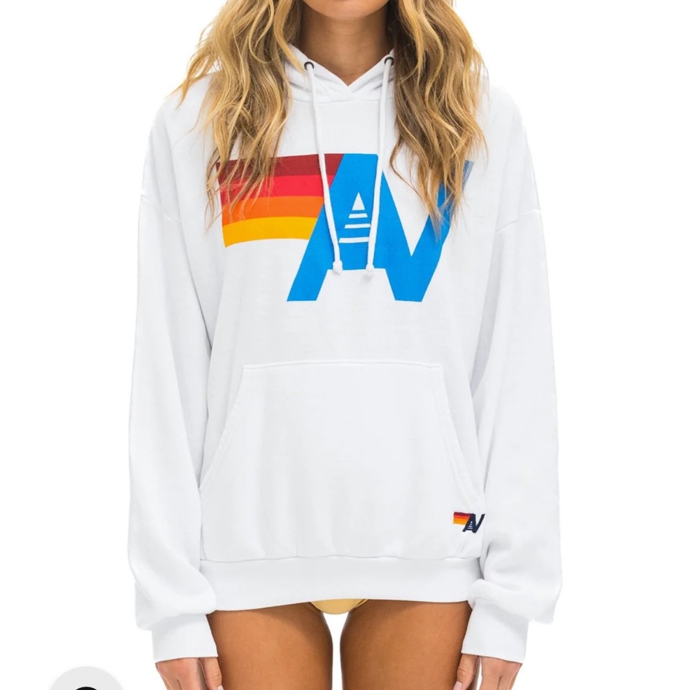 Aviator Nation LOGO PULLOVER RELAXED HOODIE - WHITE